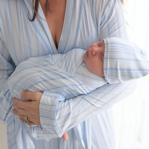 Stripe Blue Baby Boy Swaddle and Beanie Set | Richie