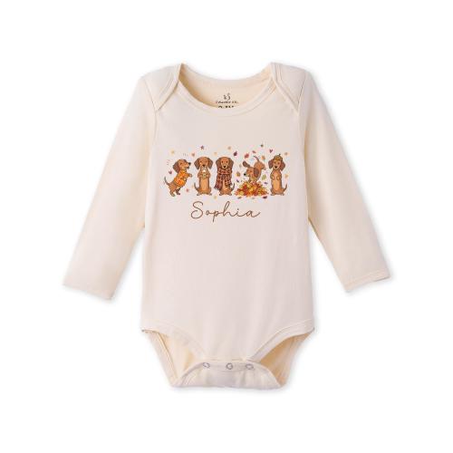 Personalized Fall Dachshund, Bamboo Long Sleeve Bodysuit, Thanksgiving Wiener Dog Baby Outfit, Fall Baby Outfit, Baby Shower Gift