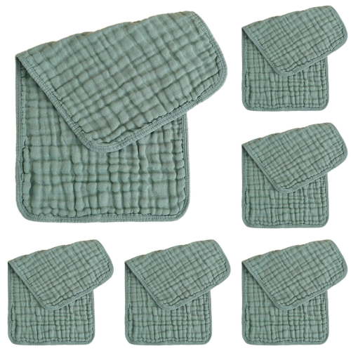 Gelikeya Muslin Burp Cloths 6 Pack for Baby Girls and Boys 100% Cotton Large 20''x10'' Extra Soft and Absorbent Multicolor Plain 6 Layer Large Towel