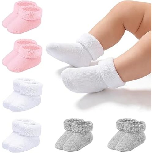 Newborn Socks Preemie Terry Cotton Turn Cuff Sock Infant 0-3 Months Girls Boys Ankle Socks 6 Pairs