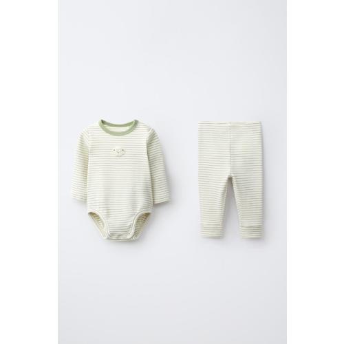 STRIPED EMBROIDERED BODYSUIT AND LEGGINGS SET - Brown | ZARA United States