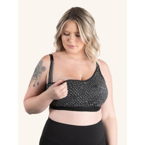Leading Lady Women's The Blake - Gathered-Front Comfort Nursing Bra  Black and Dark Grey Print M