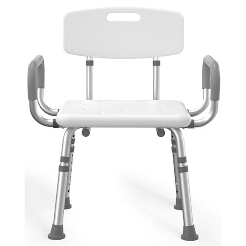 HOMLAND Shower Chair for Inside Shower with Arms and Back, 500 lbs Heavy Duty Shower Seat for Bathtub, Height Adjustable Safety Bath Seat for Elderly, Adults, Handicap and Disabled, White
