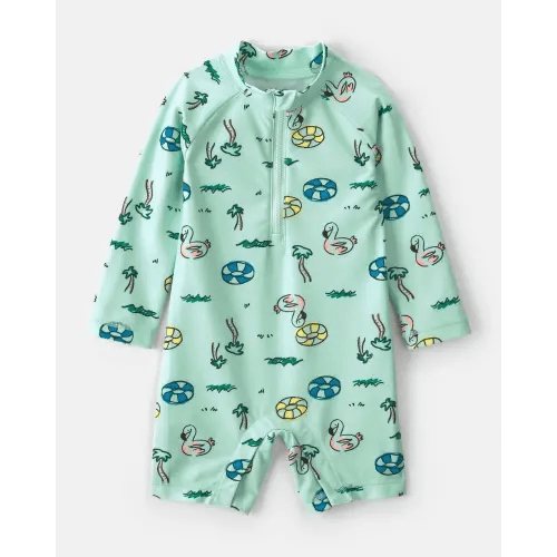 Baby Boy Vacation Long-Sleeve 1-Piece Rashguard Swimsuit - Green | Carter's