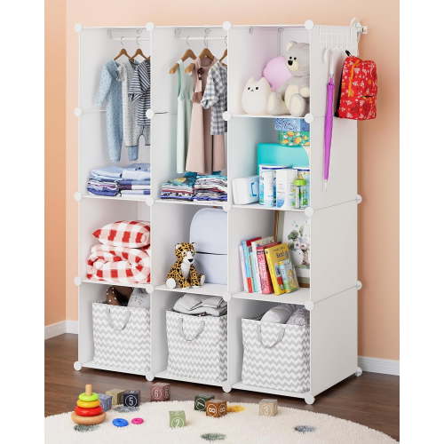Baby Closet Organizer for Nursery - Durable Baby Wardrobe Armoire for Closet - Customizable Dresser Shelves - Waterproof Shelf Clothes Organizer w/Wall Fixation (White)