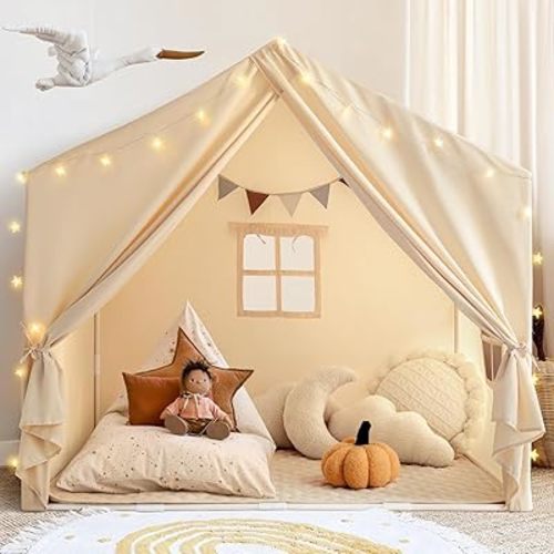 Kids Play Tent with Padded Mat, Large Kids Tent Indoor Play Cottage, Play House Playhouse Castle for Girls Boys