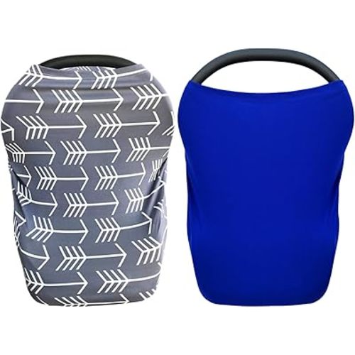 2 Pack Nursing Cover for Babies Versatile Baby Car Seat Cover for Newborn Grey Arrow Blue
