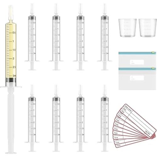 20 Sets 3ml Colostrum Collector with Caps, Colostrum Collection Kit Includes 20pcs Sterile Syringes, 2 Measuring Cup, 2 Storage Bags, 20 Labels, No Needle Breast Milk Syringe