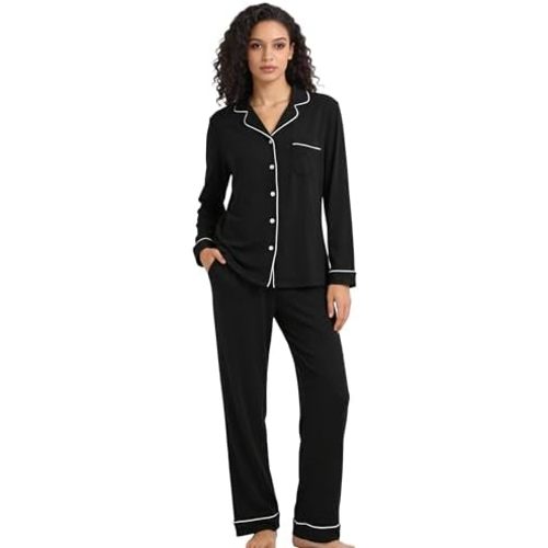 HEARTNICE Womens Pajama Set, Soft Long Sleeve Pajamas & Long Pants with Pockets, Button-up Sleepwear Lounge Pjs