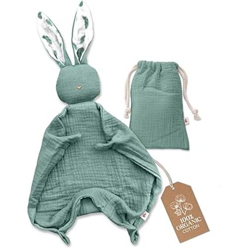 Mikito Organic Cotton Baby Muslin Lovey Bunny - Oeko-TEX & GOTS Certified - Security Blanket & Perfect Loveys for Babies - Unisex New Baby Gift for Ultimate Comfort & Peaceful Dreams