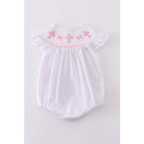 Pink cross embroider smocked bubble