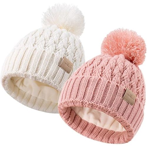 Baby Beanie Hats with 2-Pack,Warm Winter Hats for Boys and Girls,Infant Fleece Lined Toddler Baby Hats for 0-36 Month