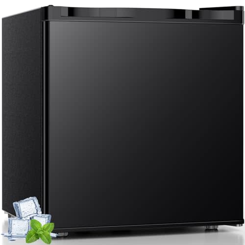 Antarctic Star Mini Fridge with Freezer, Rated 1.6 cu.ft, Small Upright Refrigerator with Removable Shelves, 7 Adjustable Thermostat, Low Noise for Bedroom/Apartment/Office，Black