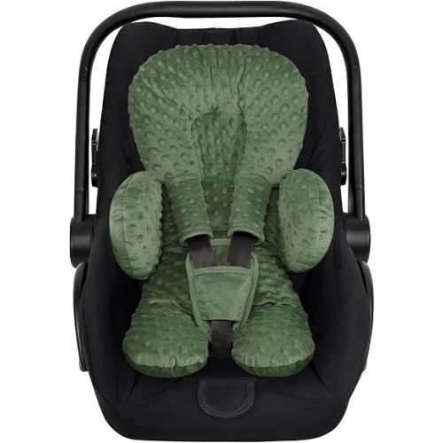 Infant Car Seat Insert for Newborn Boys Girls, Extra Thick & Soft Minky Preemie Car Seat Head Body Support Cushion with Strap Pads, Perfect for Stroller, Baby Swing, Bouncer, 2-in-1 Reversible, Green