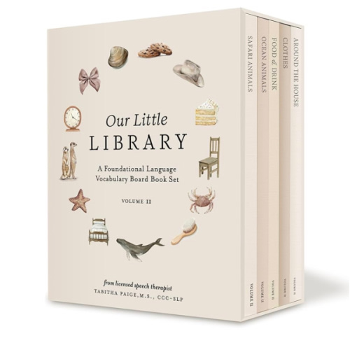 Our Little Library Vol. 2: First 100 Words Board Book Box Set, including Ocean Animals, Safari Animals, Food and Drink, Clothes, and Around the House (Tabitha Paige Children's Book Series)
