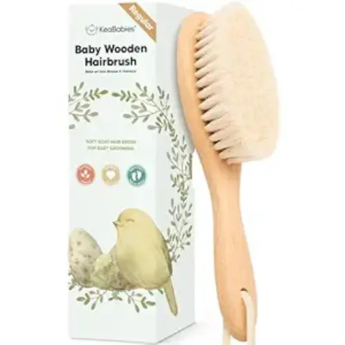 Wooden Baby Hair Brush for Toddler, Infant Cradle Cap (Walnut, Regular) | Soft Goat Bristles Brush for Newborn Girl, Boy Hair, Scalp, Styling, Gentle Grooming, Baby Comb, Baby Bath Essentials