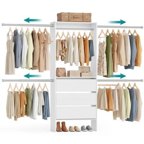 SONGMICS CUSTOS Collection - Closet System, Customizable Walk-In Closet Organizer System with Adjustable Hanging Rods and Drawers, White