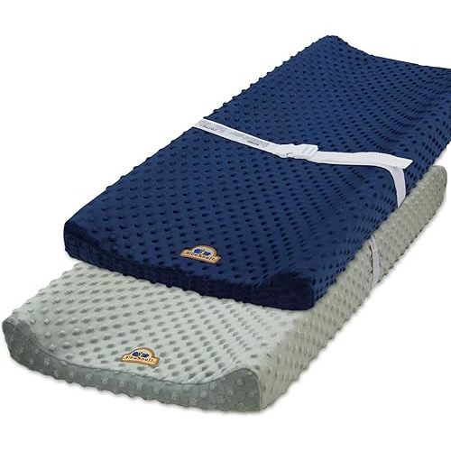 BlueSnail Ultra Soft Minky Dot Changing Pad Cover 2 Pack (Gray+Navy, 2 Pack)