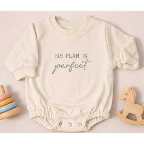 His Plan Is Perfect Embroidered Romper, Christian Baby Name Faith Outfit, Baptism Gift, Jesus Loves Me, Baby Shower Gift