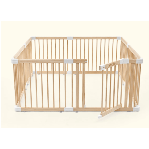 HARPPA Wooden Baby Gate Playpen | Non-Toxic Foldable DIY Adjustable Play Yard for Infants & Toddlers – Natural Finish Baby Fence for Small & Large Spaces