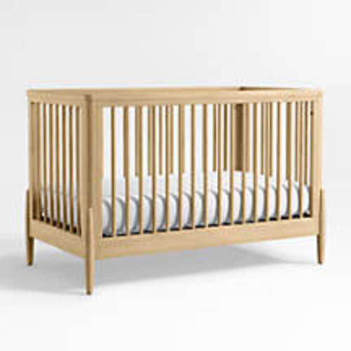 Bodie Natural Oak Wood Convertible Baby Crib with Toddler Bed Rail
