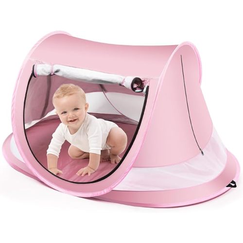 Baby Beach Tent,Large Pop Up Beach Tent Sun Shade for Beach,Portable Baby Travel Tent with Mosquito Net,Indoor Baby Play Tent,UPF 50+ UV Protection Sun Shelters for Infants