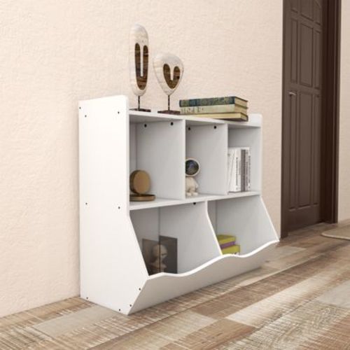 Wooden 3-Tier Kids Bookcase and Toy Organizer, 5-Section Storage Rack for Books and Toys, Toddler Cabinet & Footboard, Ideal for Nursery, Playroom