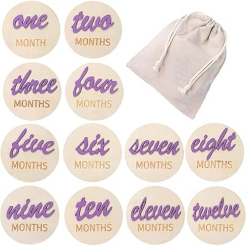3D Baby Monthly Milestone Card Signs 6 Pack Double-Sided Wooden Circles from Newborn to 12th, 4.5 inch Baby Announcement Sign for Baby Shower Photo Props First Birthday Photography Decorations