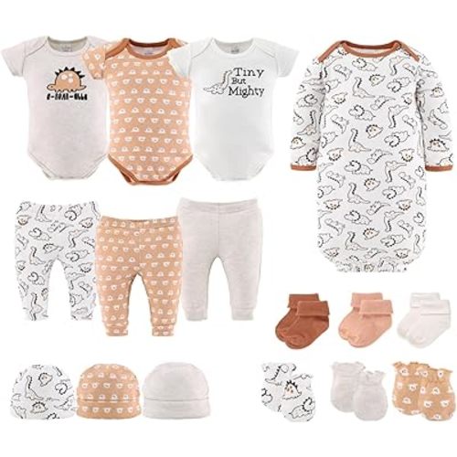 The Peanutshell Baby Layette Gift Set for Baby Boys or Girls - 16 Piece New Born Unisex Gift Set, Clothes & Newborn Essentials Must Haves - Clothes 0-3 Months - Tiny Dino
