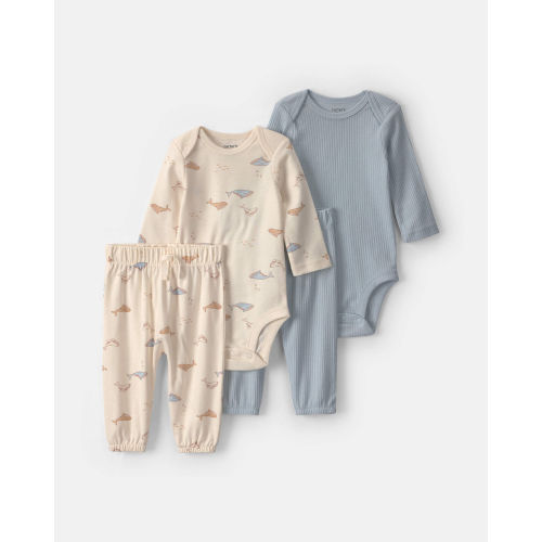 Baby 4-Piece Whale Long-Sleeve Bodysuit & Pant Set - Blue/Cream | Carter's