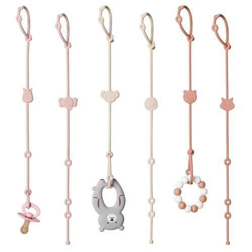 Toy Straps for Baby 6pcs, Silicone High Chair Toys Straps Stroller Accessories Toddler Bottle Strap Car Seat Toys Baby Travel Essential Silicone Animal Design Blush+Ivory+TER