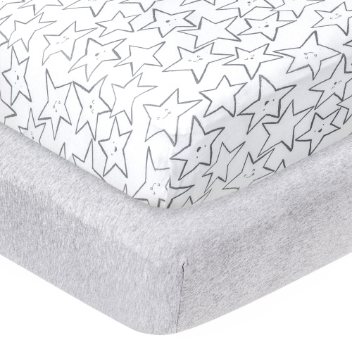 Little Star Gray Cotton Fitted Sheets, Crib Bed, (2 Count)