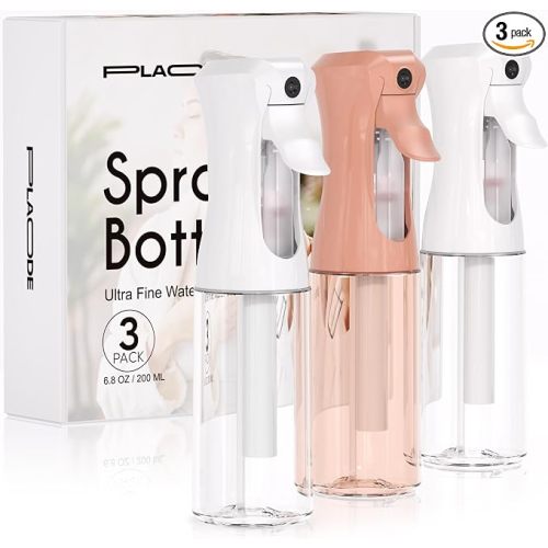 3 Pack Continuous Spray Bottle for Hair, 6.8 OZ Ultra Fine Mister Sprayer