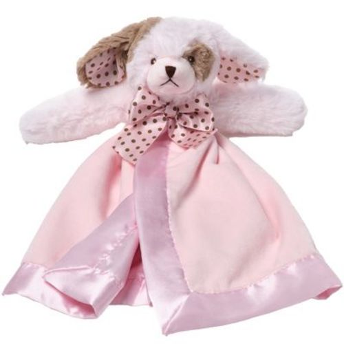 Bearington Baby Wiggles Snuggler, 15 Inch Pink Puppy Dog Plush Stuffed Animal Security Blanket Lovey for Babies