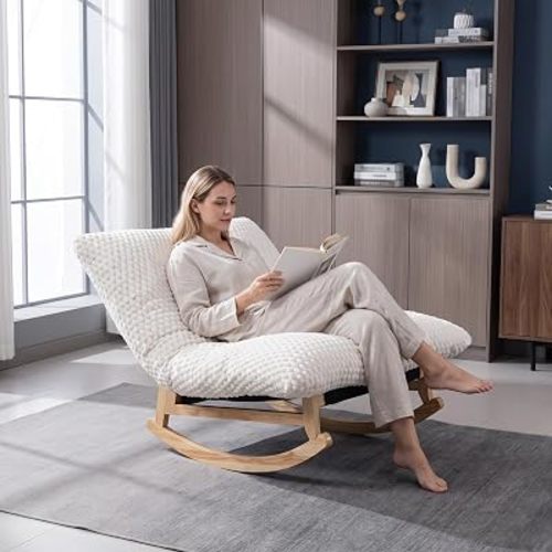 Oversized Rocking Chair for Adults, Comfy Rocker Chair, Antique White