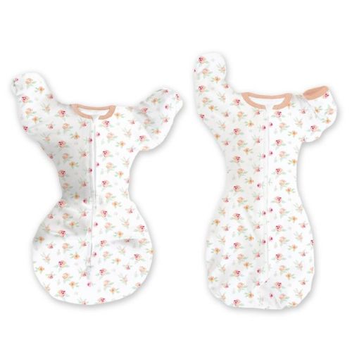 SwaddleDesigns Baby Girl Transitional Swaddle Sack, Arms Up Elbow Length Sleeve Wearable Blanket - Peachy Pink Floral 0-3m