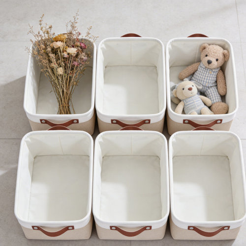 Latitude Run® Storage Baskets for Shelves (6-Pack) – Fabric Closet Organizer Bins with PU Leather Handles, Collapsible Metal Frame for Linens, Toys, Towels in Living Room, Bedroom, and Nursery | Wayfair