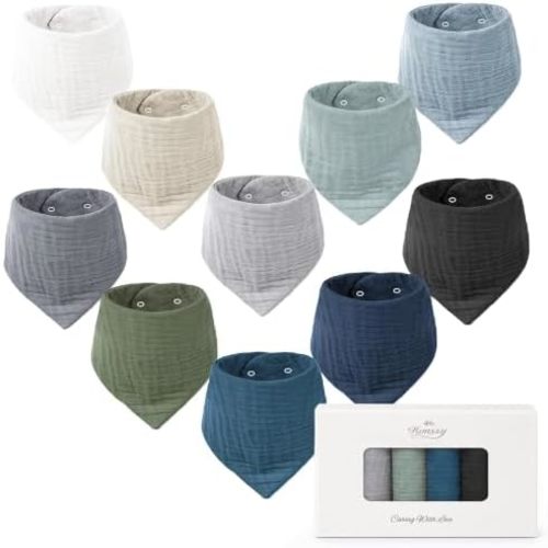 Konssy 10 Pack Baby Muslin Bandana Bibs for Drooling and Teething