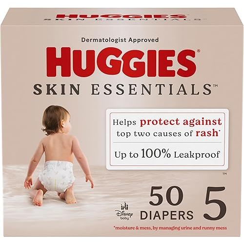 Huggies Size 5 Diapers, Skin Essentials Baby Diapers, Size 5 (27+ lbs), 50 Count