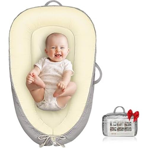Baby Lounger - Infant Lounger for Newborn 0-24 Months, Pure Cotton Breathable Baby Nest Lounger Cover, Newborn Essentials for Baby Boys & Girls, Portable Baby Lounging for Home and Travel