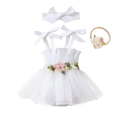 Renotemy Newborn Baby Girl Lace Romper Infant Summer Boho Flower Tulle Dress Party Gifts Newborn Photography Outfits