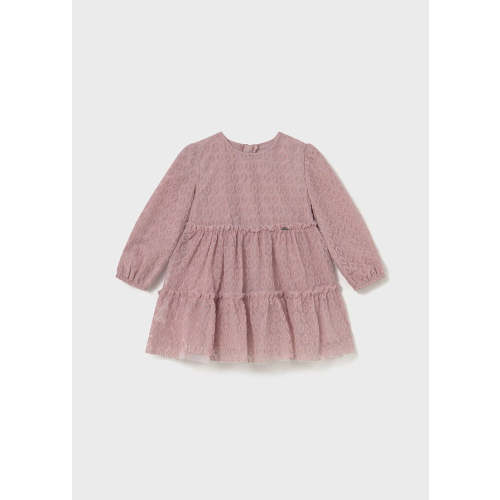 Velvet Mesh Overlay L/S Dress