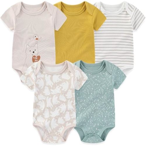 Unisex Baby Boy Girl Rompers 5-Pack Cotton Short Sleeve Infant Bodysuits New born Clothes