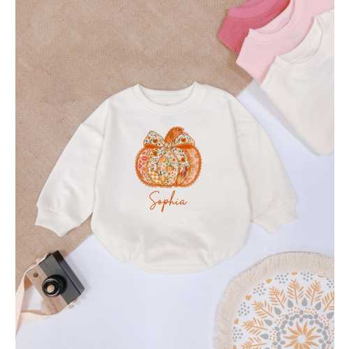 Custom Floral Pumpkin Baby Outfit, Matching Baby Bodysuit, Fall Season Baby Outfit, Retro Halloween Bubble Romper, Funny Shirt for Kids