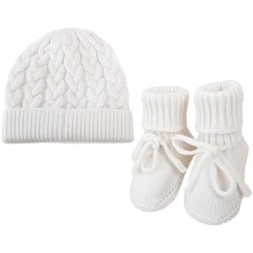 Baby Wool Booties & Hat Set, Cozy Crochet Wool First Shoes and Matching Hat for Newborns, Infants & Toddlers, 2-Piece Set
