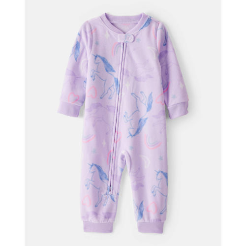 Baby Girl Unicorn Print Loose Fit Long-Sleeve 2-Way Zip 1-Piece Pajamas - Purple - Carter's | Carter's