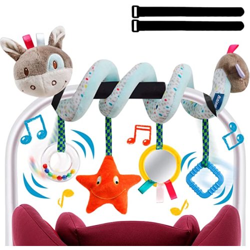 GKDOMS Baby Car Seat Toys Activity Stroller Toy for Boys Girls 0 3 6 9 10 12 Months, Spiral Hanging Plush Toys, Baby Shower Thank You Gifts