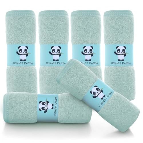 HIPHOP PANDA Baby Washcloths, Rayon Made from Bamboo - 2 Layer Ultra Soft Absorbent Newborn Bath Face Towel - Reusable Baby Wipes for Delicate Skin - Green, 6 Pack