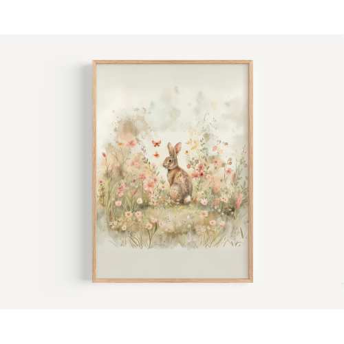 Floral Bunny Nursery Printed art print Rabbit Print Floral Art Pink nursery bunny rabbit Watercolor printed on high archival paper KR14-A1