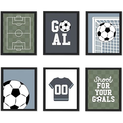 Hadley Designs 6 Soccer Wall Decor - Sports Room Decor for Boys, Soccer Pictures Wall Decors for Kids, Unframed Sports Game Art for Boys Bedroom, Made in USA